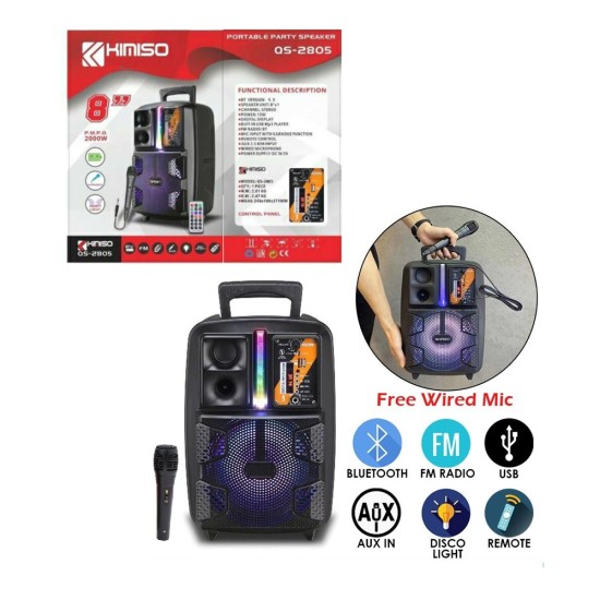 SPEAKER KIMISO QS-2805 8" WITH MICROPHONE AND REMOTE 